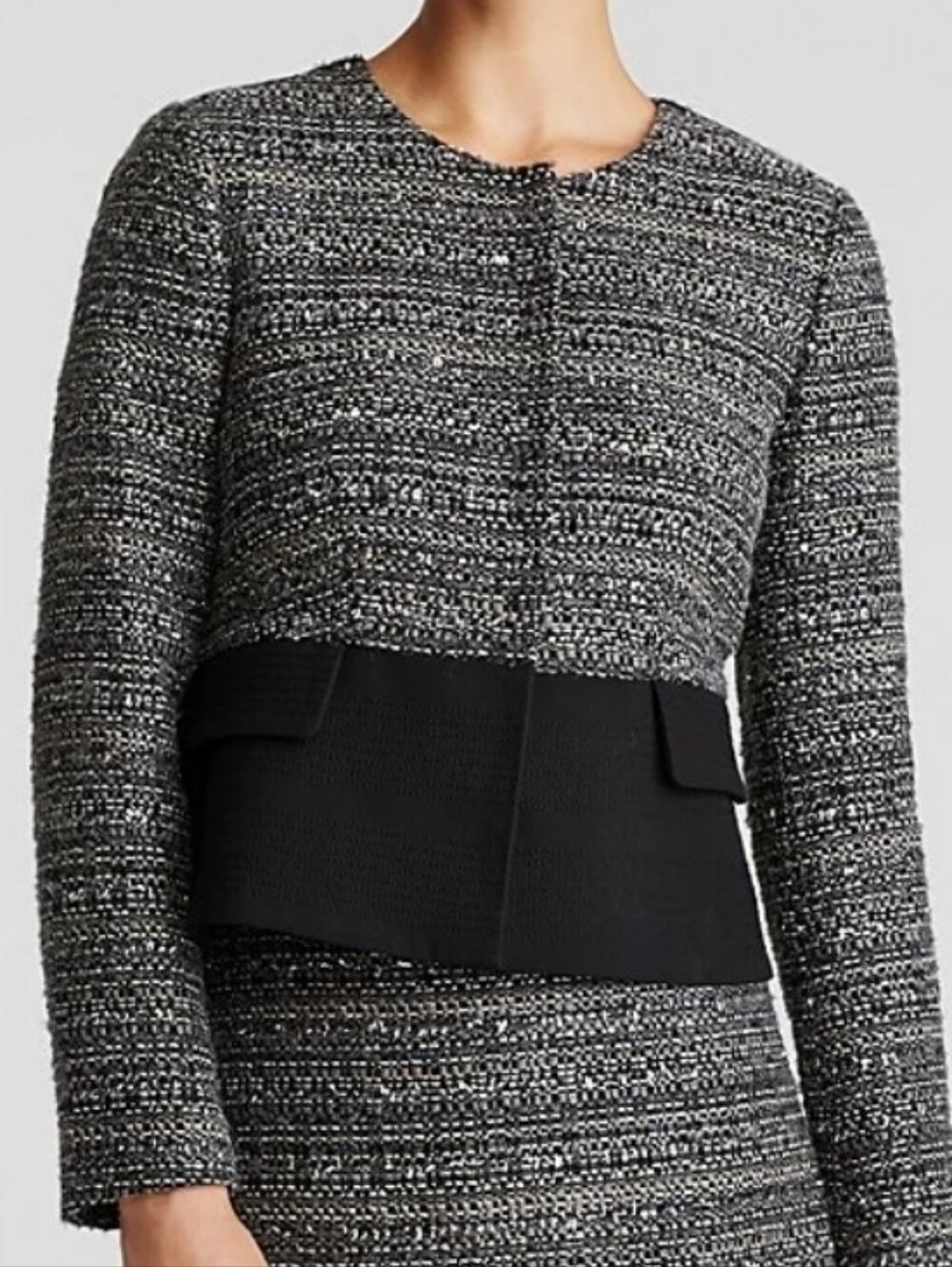 Tory Burch Grey Black Metallic Tweed Peplum Cropped Jacket Sz 8 Wool Alpaca